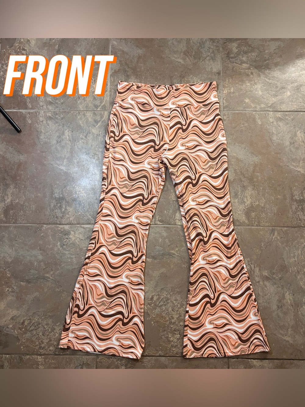 Planet Gold Peach and Brown Swirl Flared Leggings